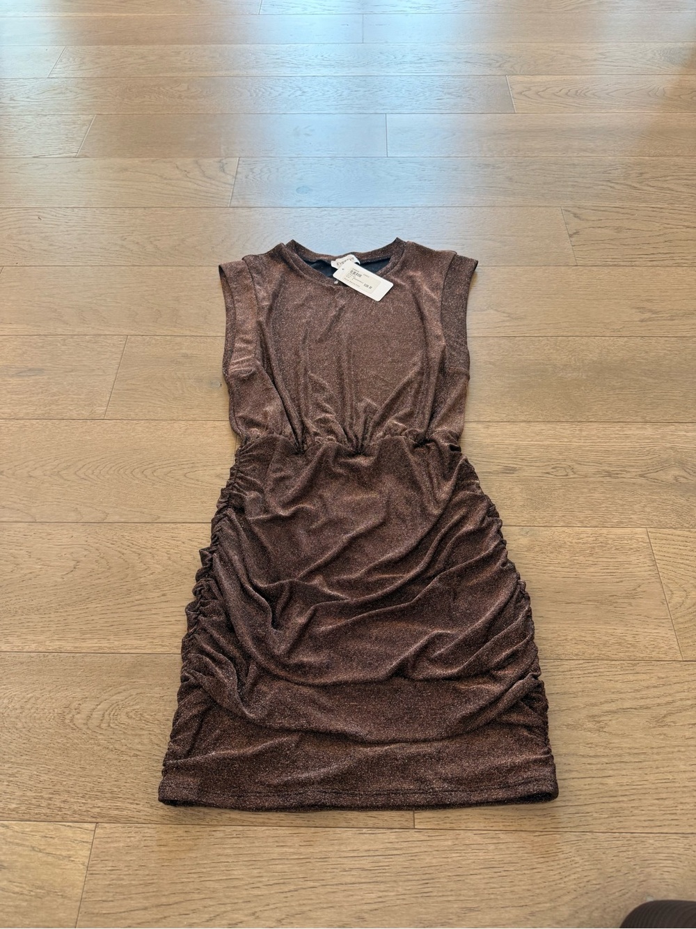 Evereve Shimmery Brown Ruched Mini Dress